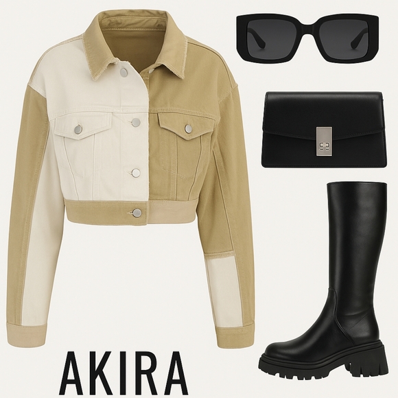 AKIRA Jackets & Blazers - ☆Akira Cream & Tan Patch Distressed Jacket☆